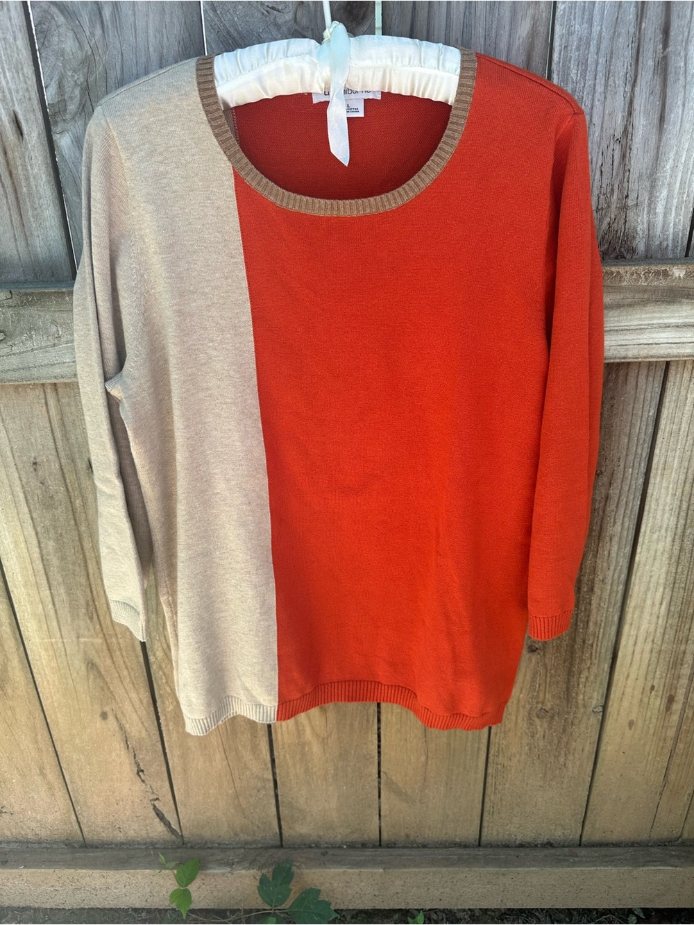 Liz Claiborne cotton orange and tan sweater